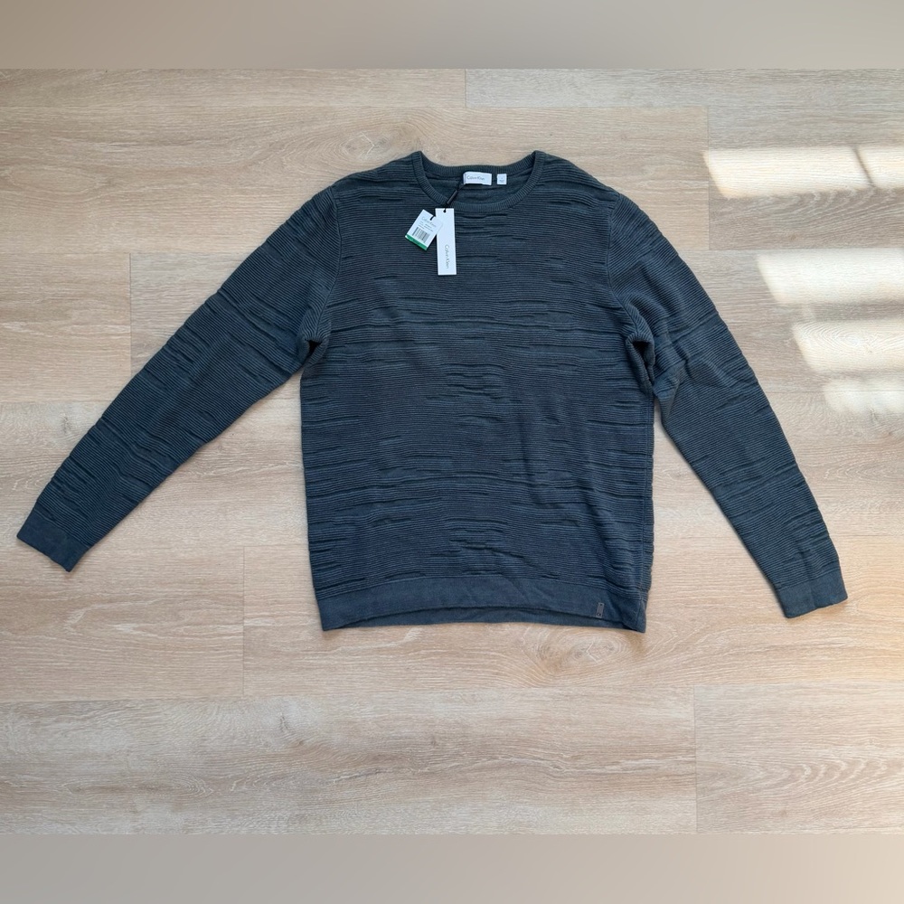 NWT NEW Calvin Klein Men’s Textured Crewneck Pullover Sweater Teal Green Size L